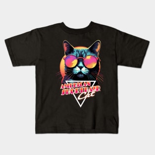 Retro Wave American Shorthair Cat Miami Shirt Kids T-Shirt